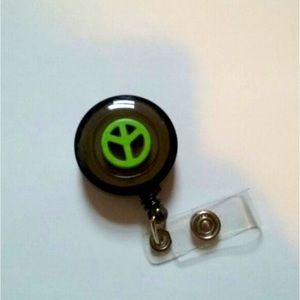 Green peace sign badge reel ID key card holder